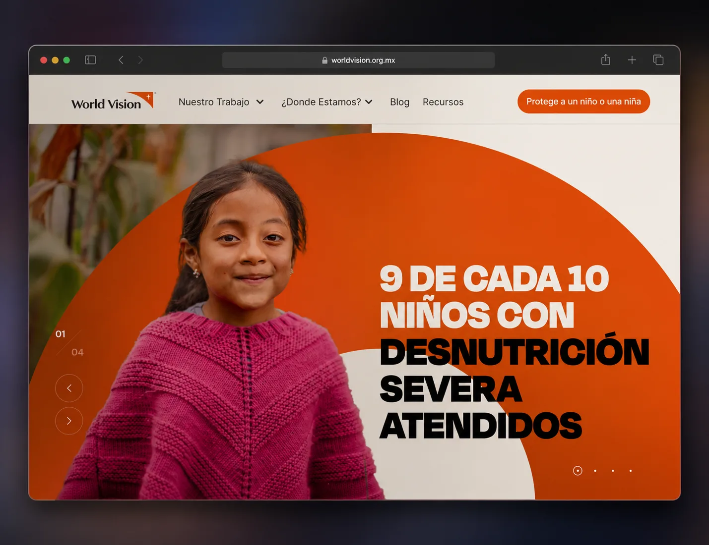 Sitio de World Vision visto en un navegador